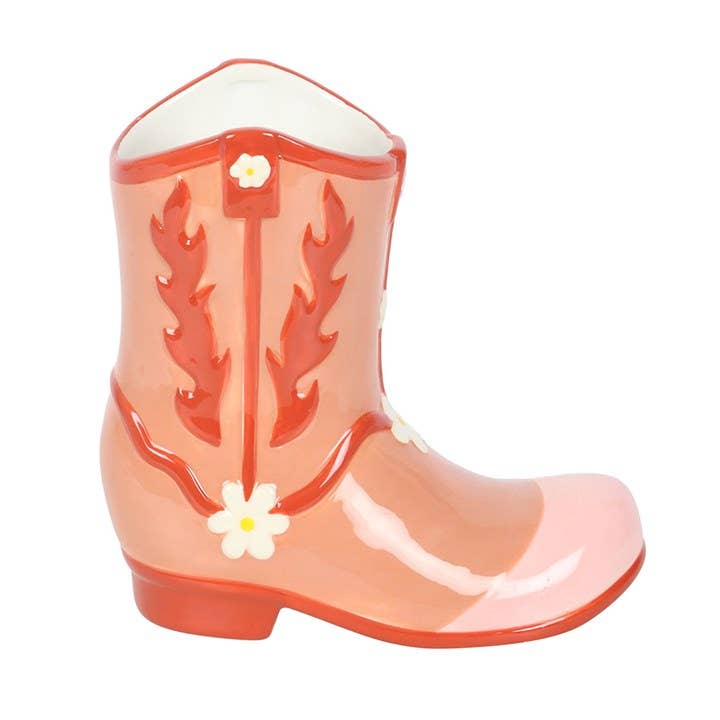 Vase à fleurs en forme de botte de cowboy rose