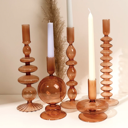 Bougeoir en verre marron
