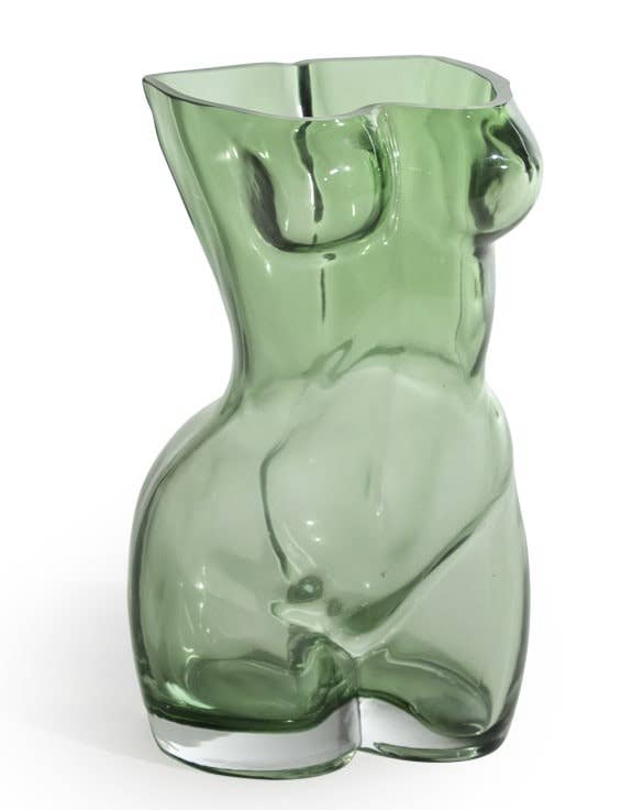 Grand vase en verre vert corps féminin
