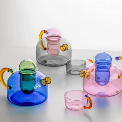 Théière et tasses en verre design
