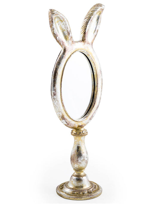 Petit miroir de table en forme d'oreilles de lapin en argent antique