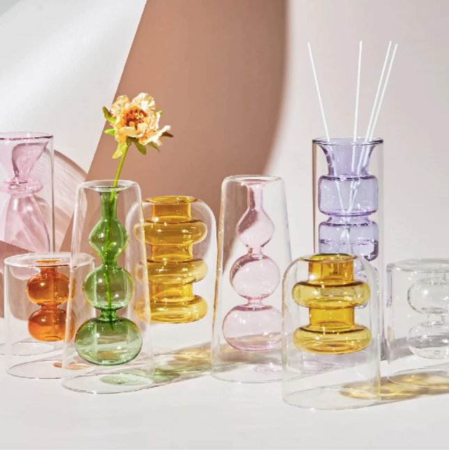 Vase en verre coloré hydroponique nordique